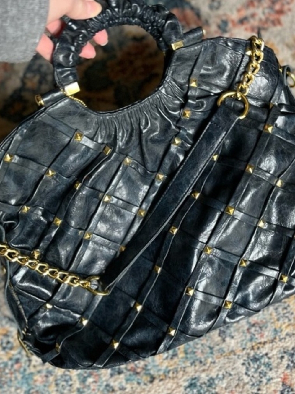 Big Buddha Santa Barbara Hobo Tote Crossbody Bag Purse, Black  Latic Work